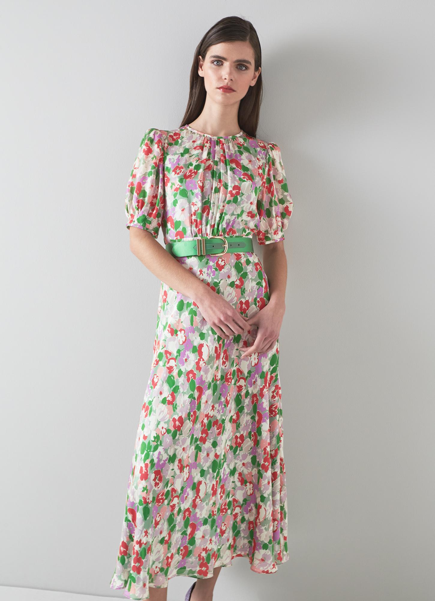 Jemima Watercolour Floral Print Silk Open Back Dress Sale Collections L.K.Bennett London